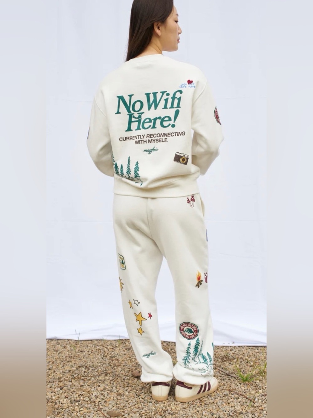 🔥Mayfair No Wifi Here! Camp Mayfair Cream Graphic sweatshirt and Sweatpants set🔥